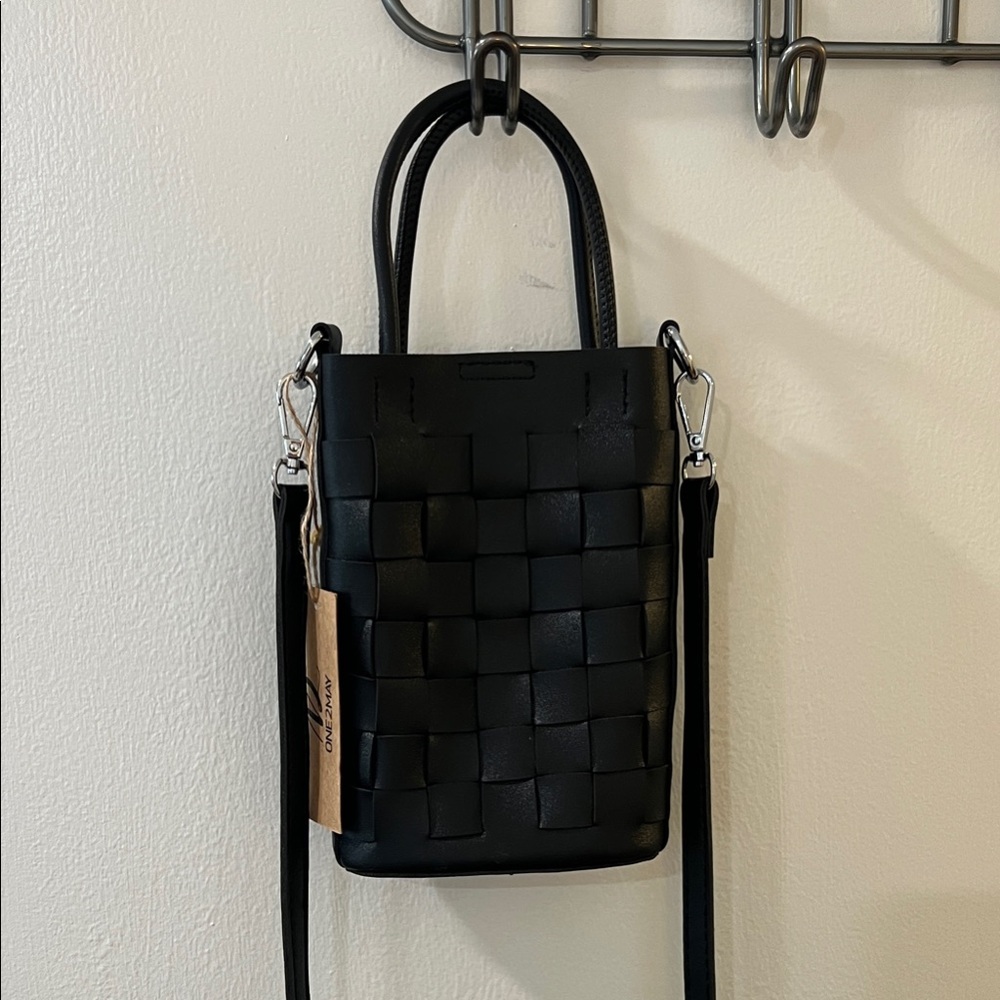 Black Woven Leather Crossbody Bag